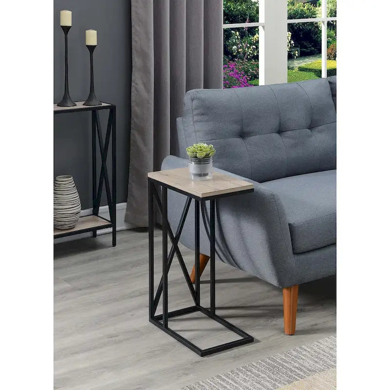 Table d'appoint de canapé en forme de C avec cadre en métal thermolaqué pour salon