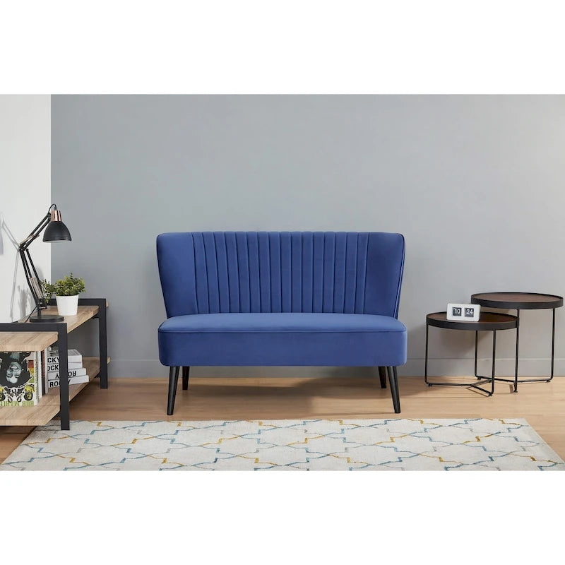 Causeuse canapé moderne du milieu du siècle sans accoudoirs en velours polyester avec pieds en bouleau massif – 132 cm