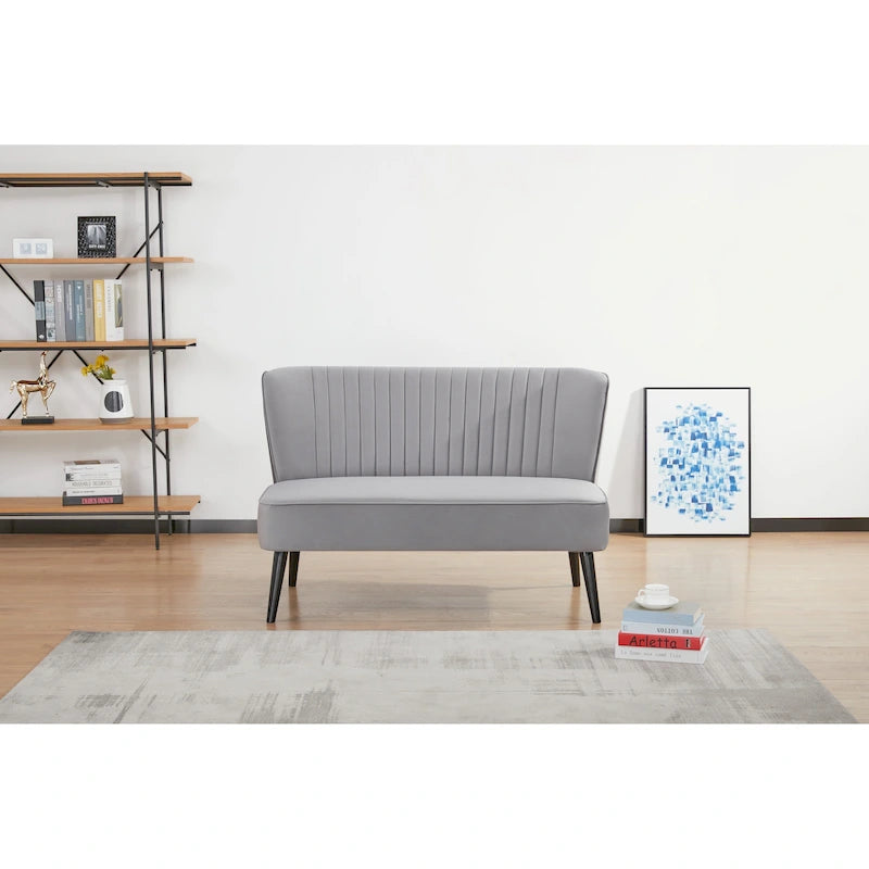 Causeuse canapé moderne du milieu du siècle sans accoudoirs en velours polyester avec pieds en bouleau massif – 132 cm