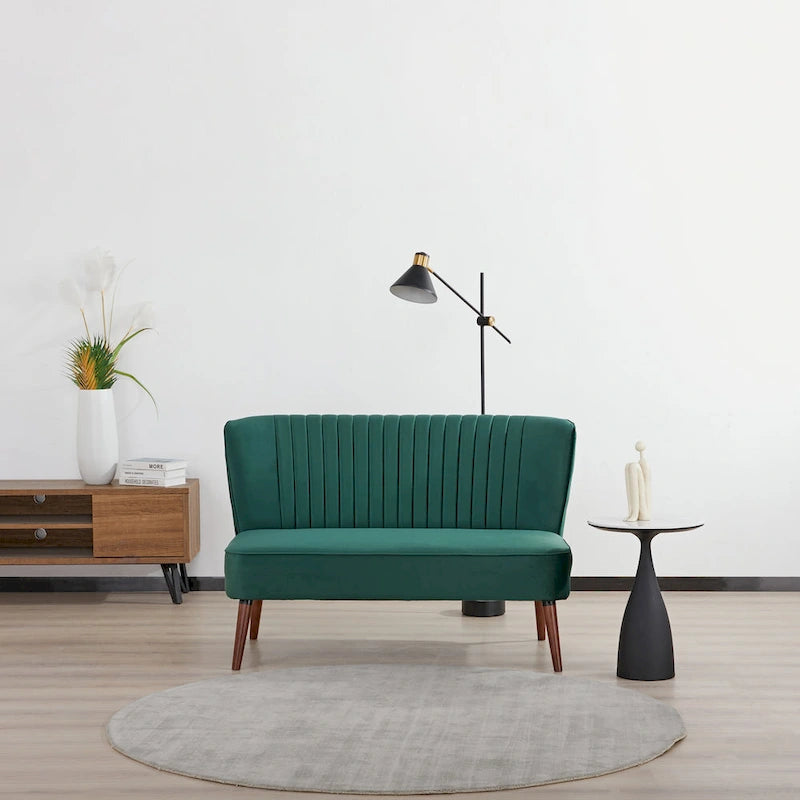 Causeuse canapé moderne du milieu du siècle sans accoudoirs en velours polyester avec pieds en bouleau massif – 132 cm
