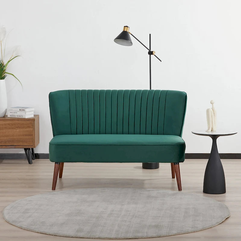 Causeuse canapé moderne du milieu du siècle sans accoudoirs en velours polyester avec pieds en bouleau massif – 132 cm
