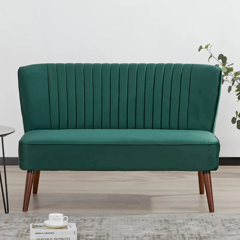 Causeuse canapé moderne du milieu du siècle sans accoudoirs en velours polyester avec pieds en bouleau massif – 132 cm