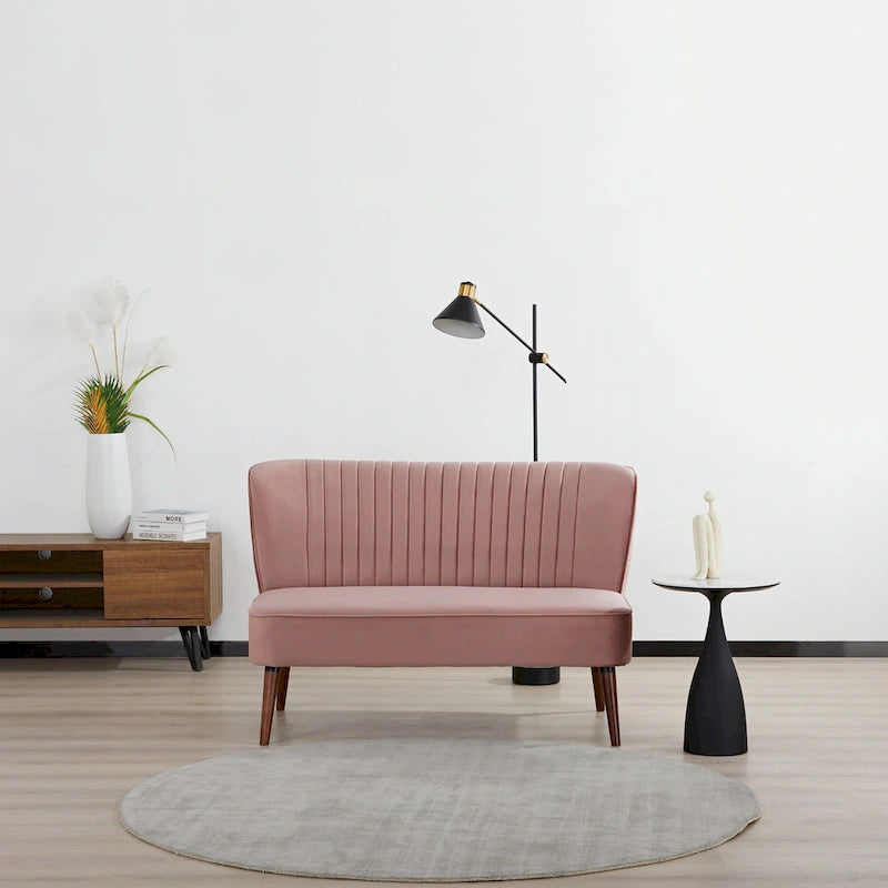 Causeuse canapé moderne du milieu du siècle sans accoudoirs en velours polyester avec pieds en bouleau massif – 132 cm