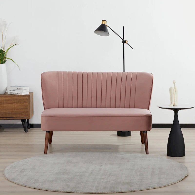 Causeuse canapé moderne du milieu du siècle sans accoudoirs en velours polyester avec pieds en bouleau massif – 132 cm
