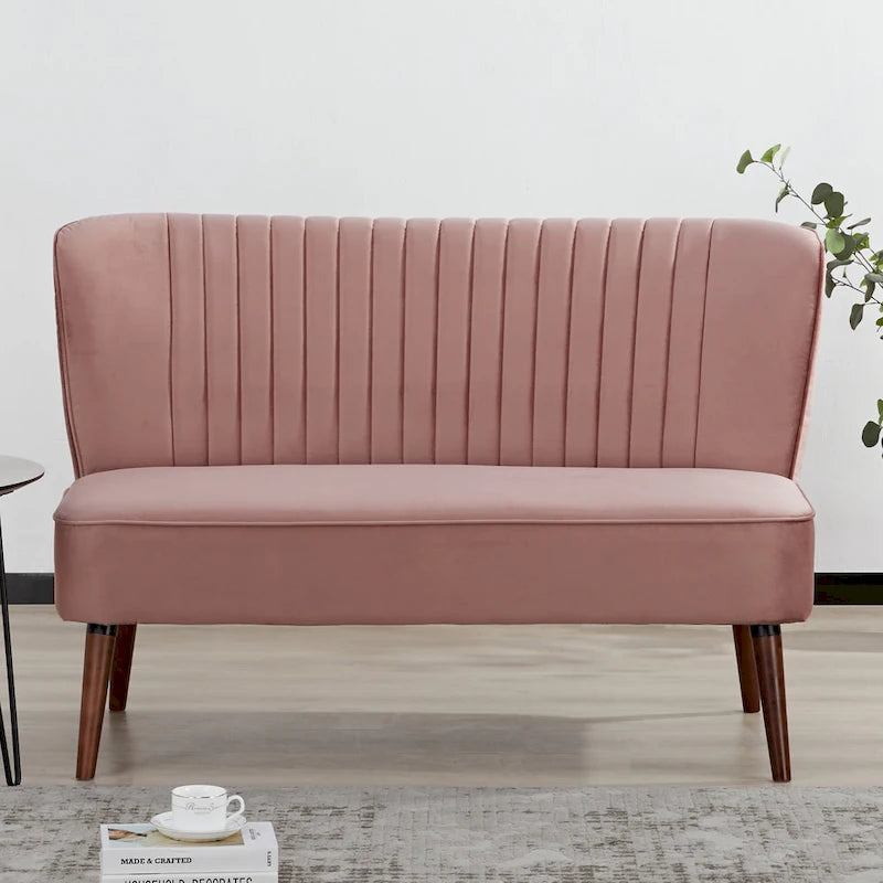 Causeuse canapé moderne du milieu du siècle sans accoudoirs en velours polyester avec pieds en bouleau massif – 132 cm