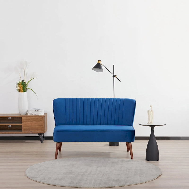 Causeuse canapé moderne du milieu du siècle sans accoudoirs en velours polyester avec pieds en bouleau massif – 132 cm