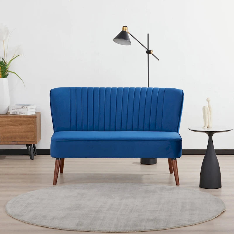 Causeuse canapé moderne du milieu du siècle sans accoudoirs en velours polyester avec pieds en bouleau massif – 132 cm