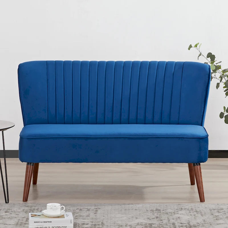 Causeuse canapé moderne du milieu du siècle sans accoudoirs en velours polyester avec pieds en bouleau massif – 132 cm