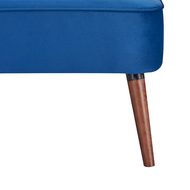 Causeuse canapé moderne du milieu du siècle sans accoudoirs en velours polyester avec pieds en bouleau massif – 132 cm