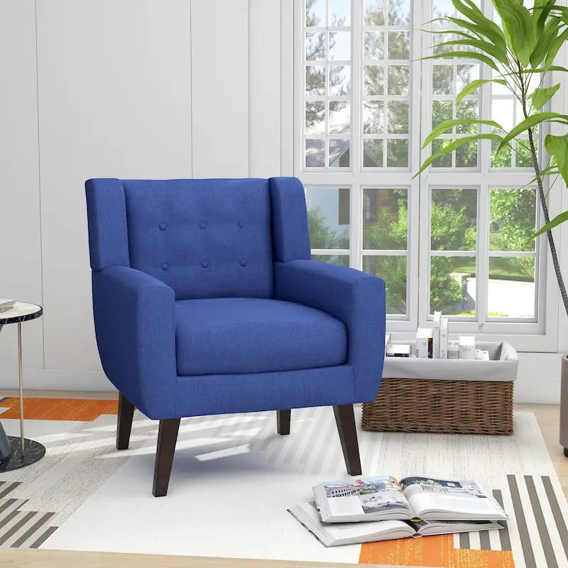 Fauteuil moderne en lin touffeté avec accoudoirs