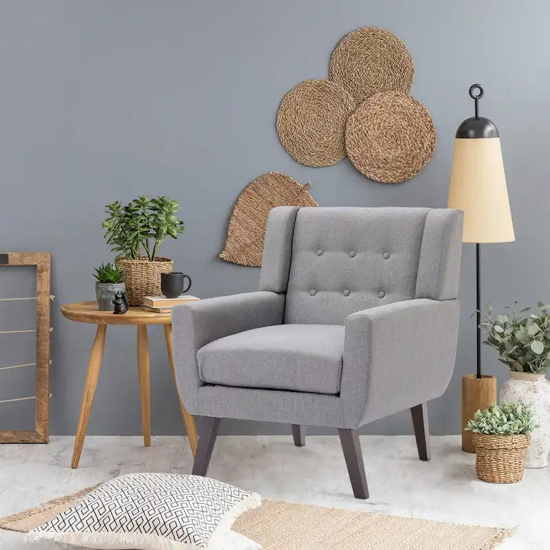 Fauteuil moderne en lin touffeté avec accoudoirs