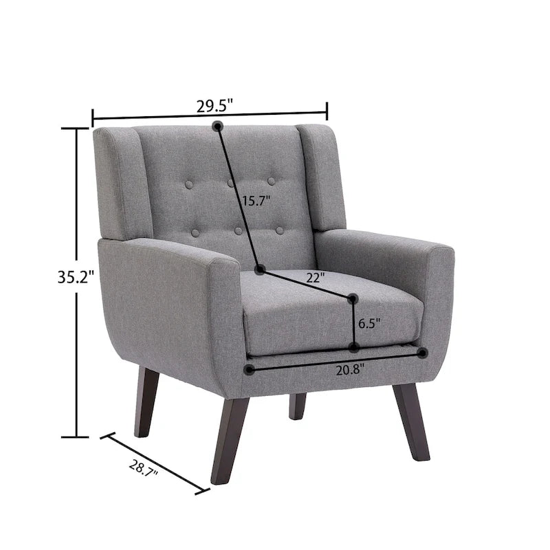 Fauteuil moderne en lin touffeté avec accoudoirs