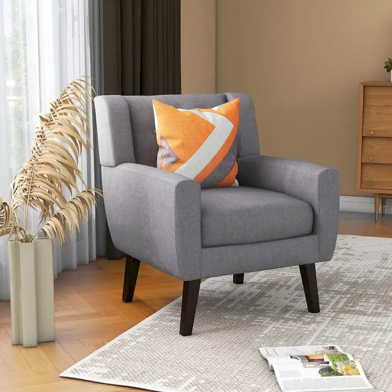 Fauteuil moderne en lin touffeté avec accoudoirs