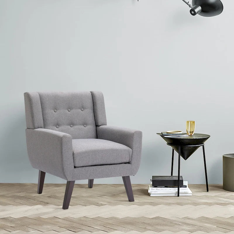 Fauteuil moderne en lin touffeté avec accoudoirs
