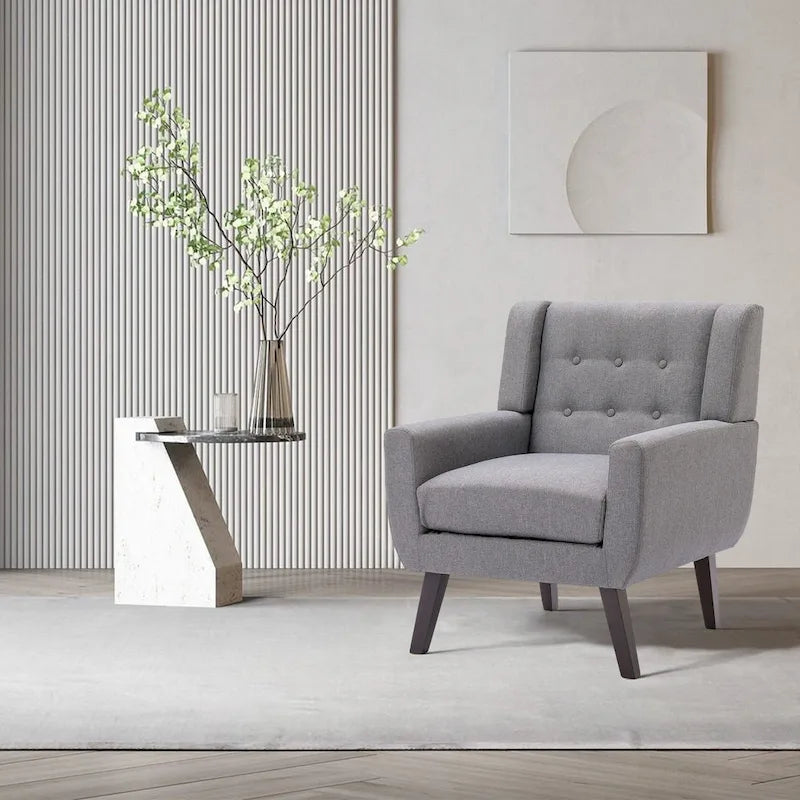 Fauteuil moderne en lin touffeté avec accoudoirs