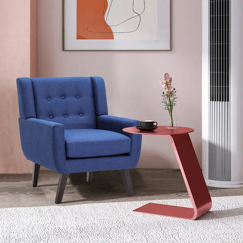 Fauteuil moderne en lin touffeté avec accoudoirs