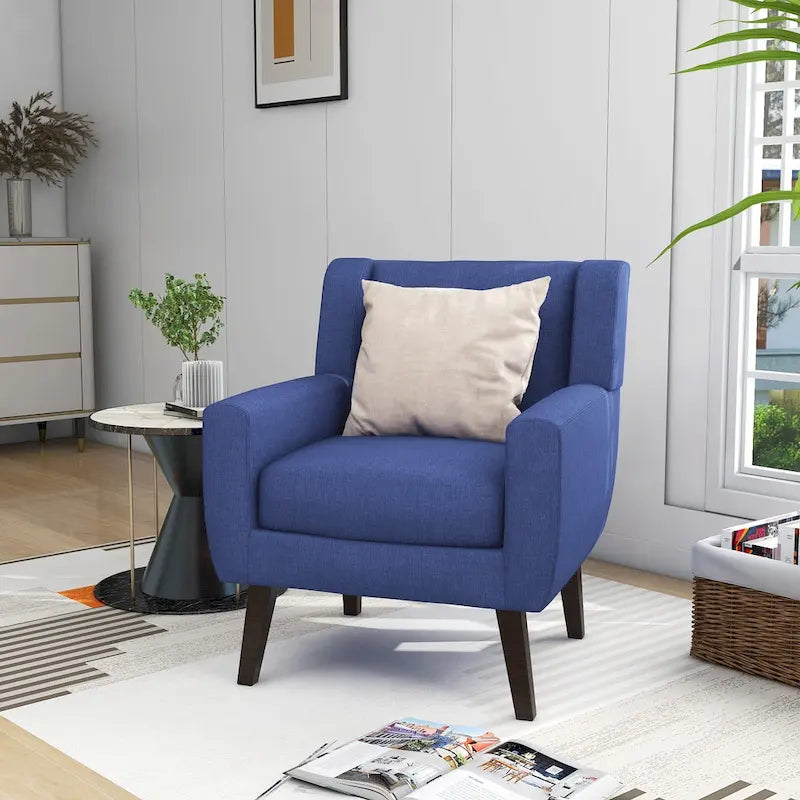 Fauteuil moderne en lin touffeté avec accoudoirs