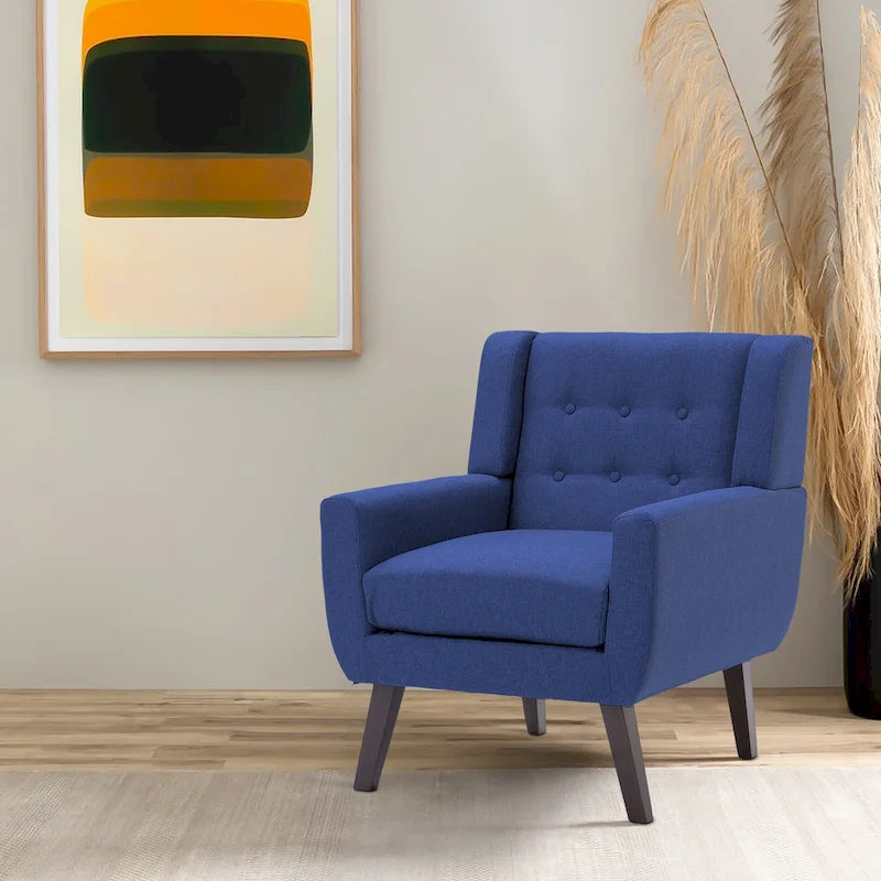 Fauteuil moderne en lin touffeté avec accoudoirs