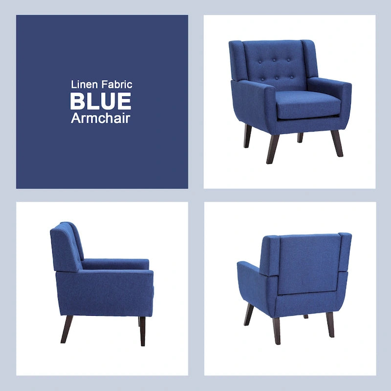 Fauteuil moderne en lin touffeté avec accoudoirs
