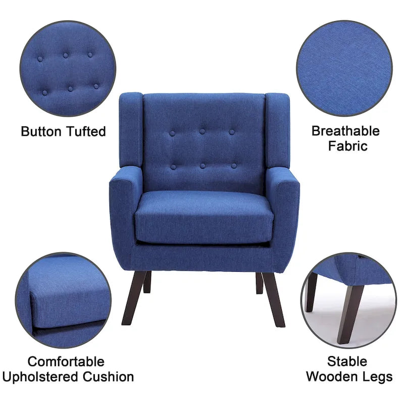 Fauteuil moderne en lin touffeté avec accoudoirs