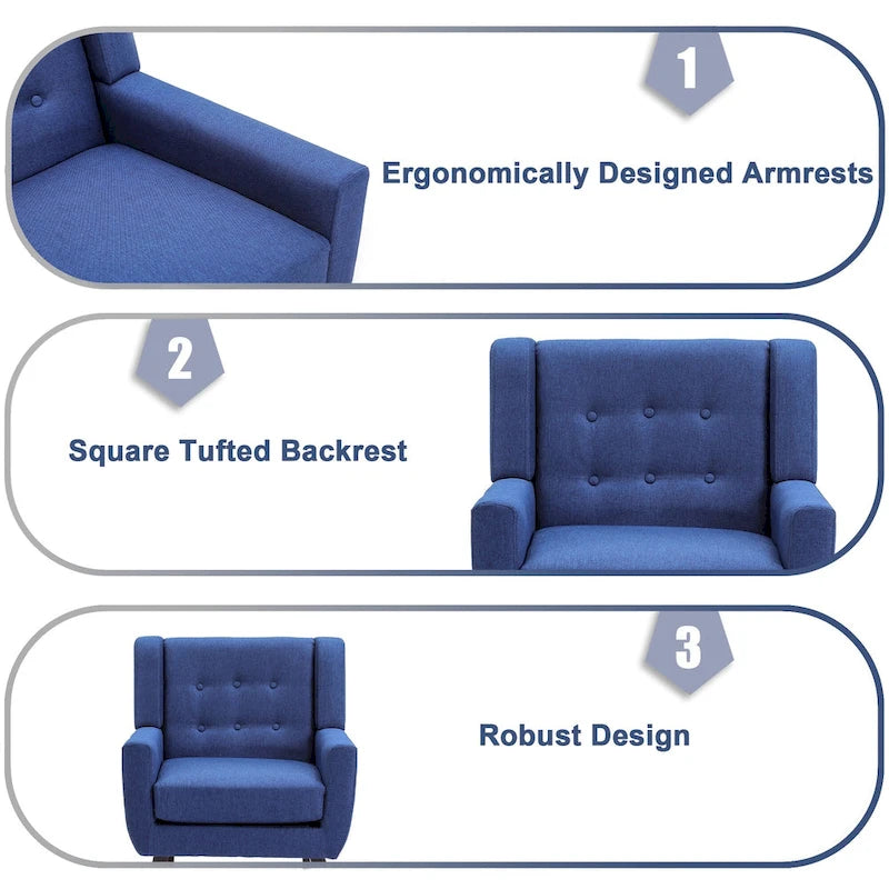 Fauteuil moderne en lin touffeté avec accoudoirs
