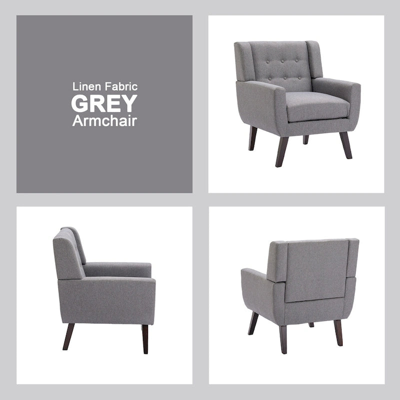 Fauteuil moderne en lin touffeté avec accoudoirs