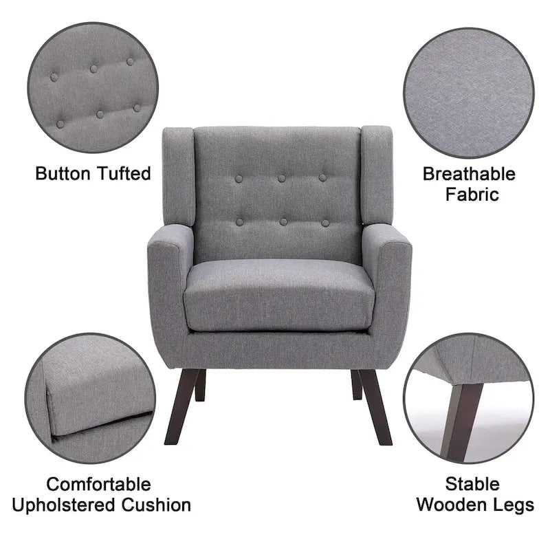 Fauteuil moderne en lin touffeté avec accoudoirs