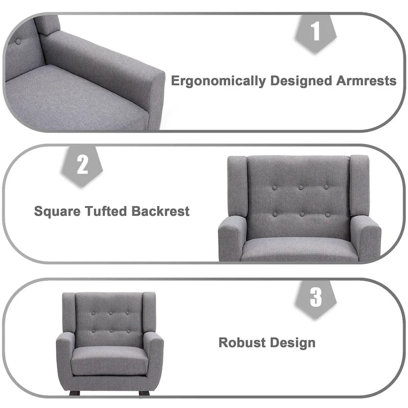 Fauteuil moderne en lin touffeté avec accoudoirs
