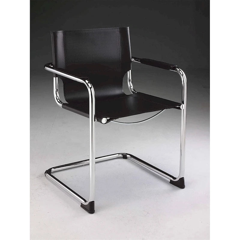 Chaise de salle à manger en cuir noir avec cadre chromé (lot de 2)