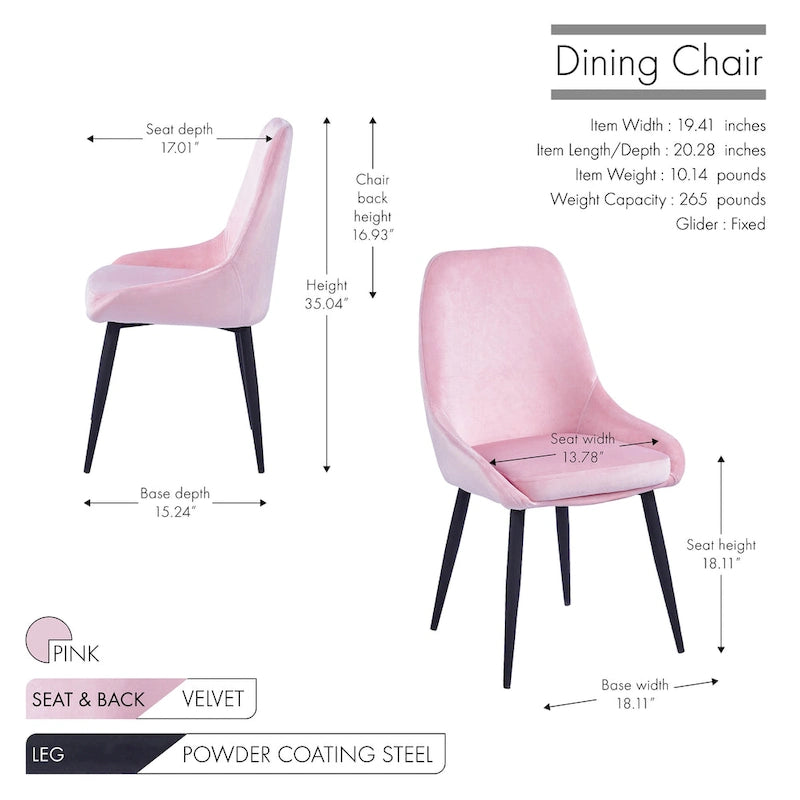 Lot de 2 chaises de salle à manger en velours de style Mid-Century avec pieds en acier thermolaqué, capacité de 120 kg