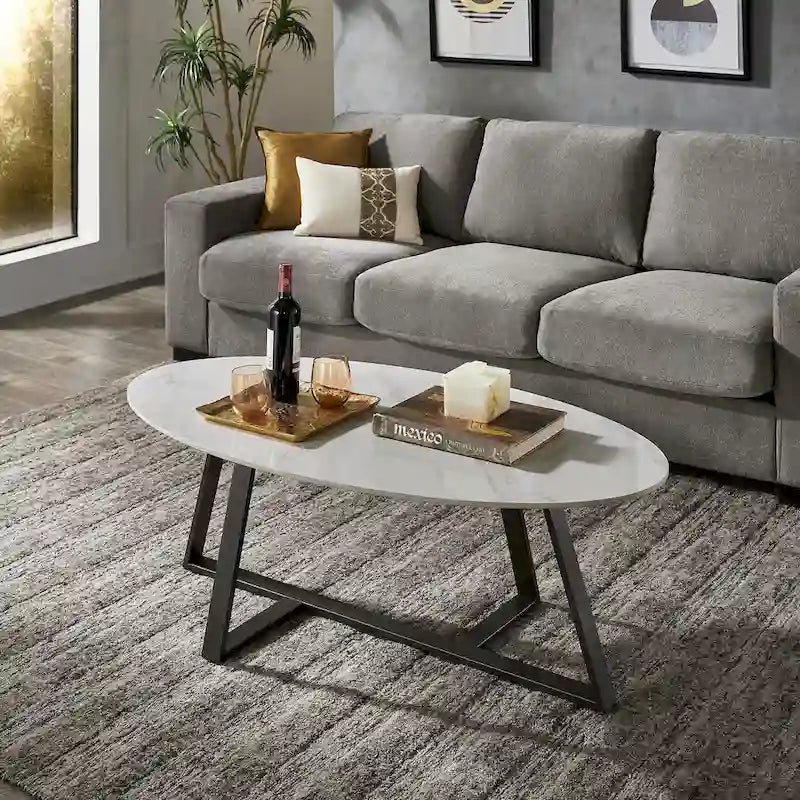 Tables en pierre frittée brillante avec piétement en métal gris