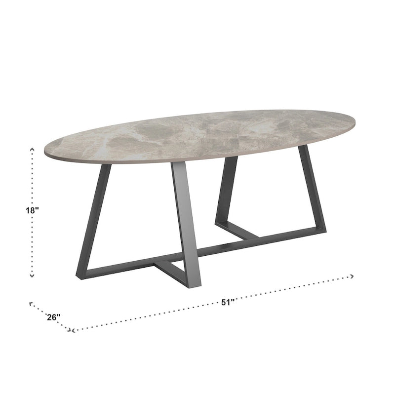 Tables en pierre frittée brillante avec piétement en métal gris