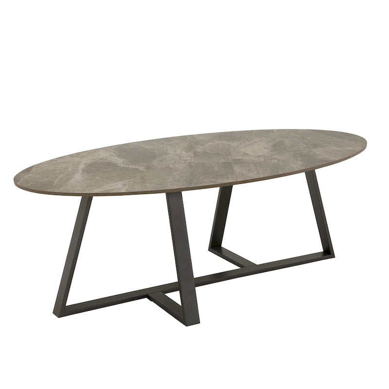 Tables en pierre frittée brillante avec piétement en métal gris