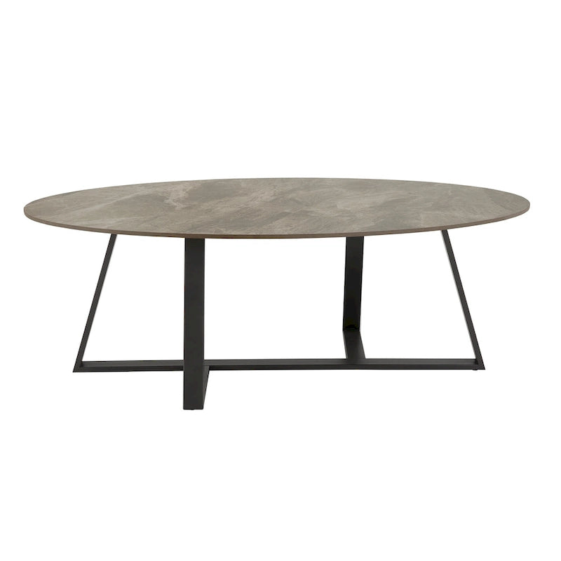 Tables en pierre frittée brillante avec piétement en métal gris