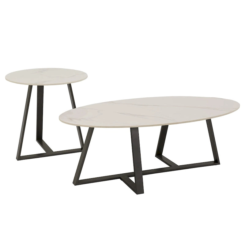 Tables en pierre frittée brillante avec piétement en métal gris