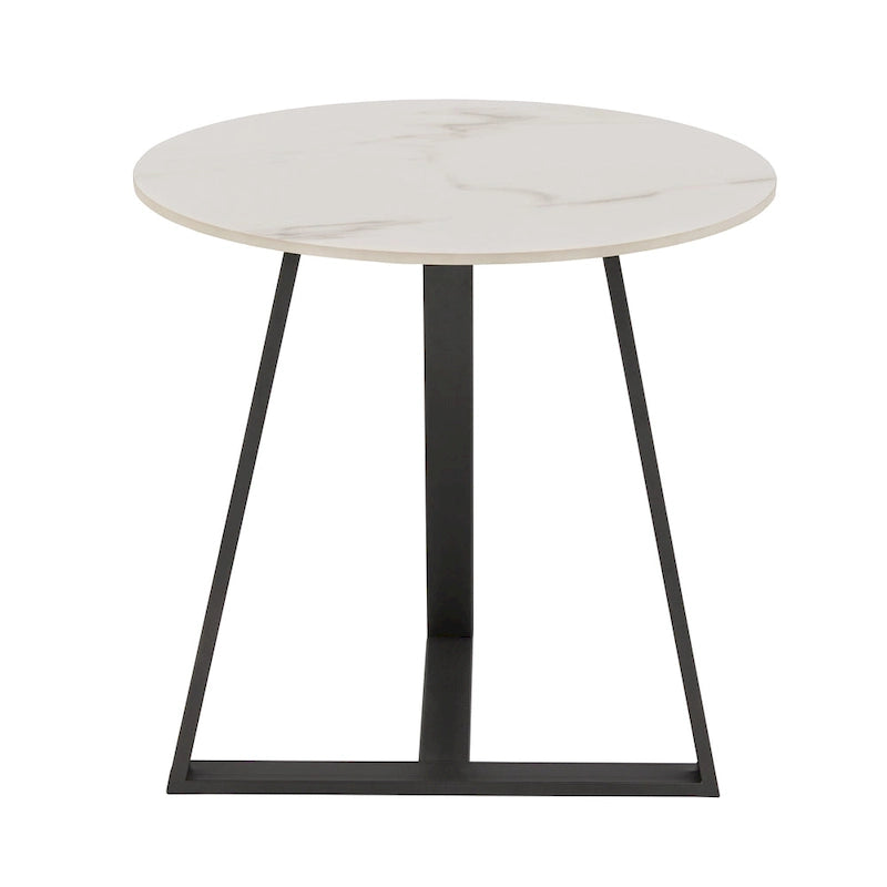 Tables en pierre frittée brillante avec piétement en métal gris