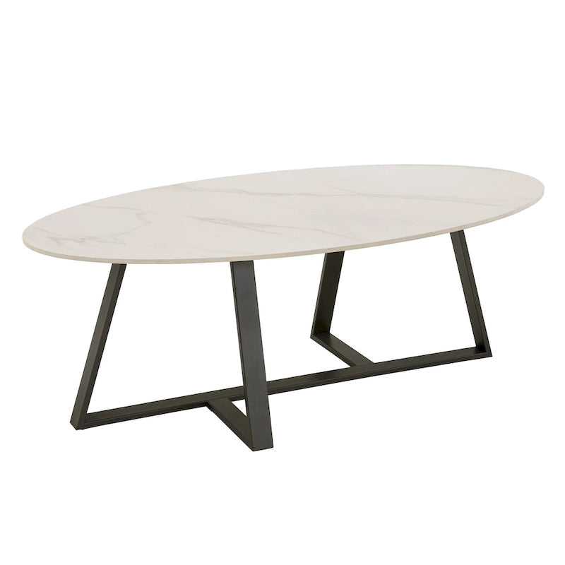 Tables en pierre frittée brillante avec piétement en métal gris