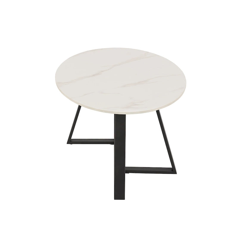 Tables en pierre frittée brillante avec piétement en métal gris