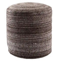 Pouf cylindrique rayé fait à la main, mélange de laine et de polyester avec rembourrage en billes.