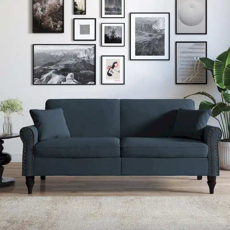 Canapé 73 po avec bras roulés et clous décoratifs, causeuse rembourrée