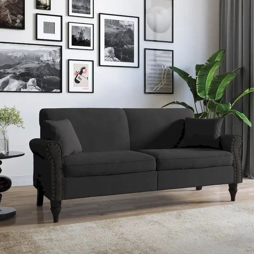 Canapé 73 po avec bras roulés et clous décoratifs, causeuse rembourrée