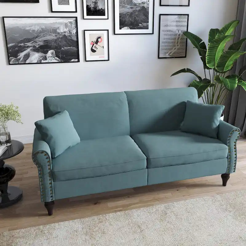 Canapé 73 po avec bras roulés et clous décoratifs, causeuse rembourrée