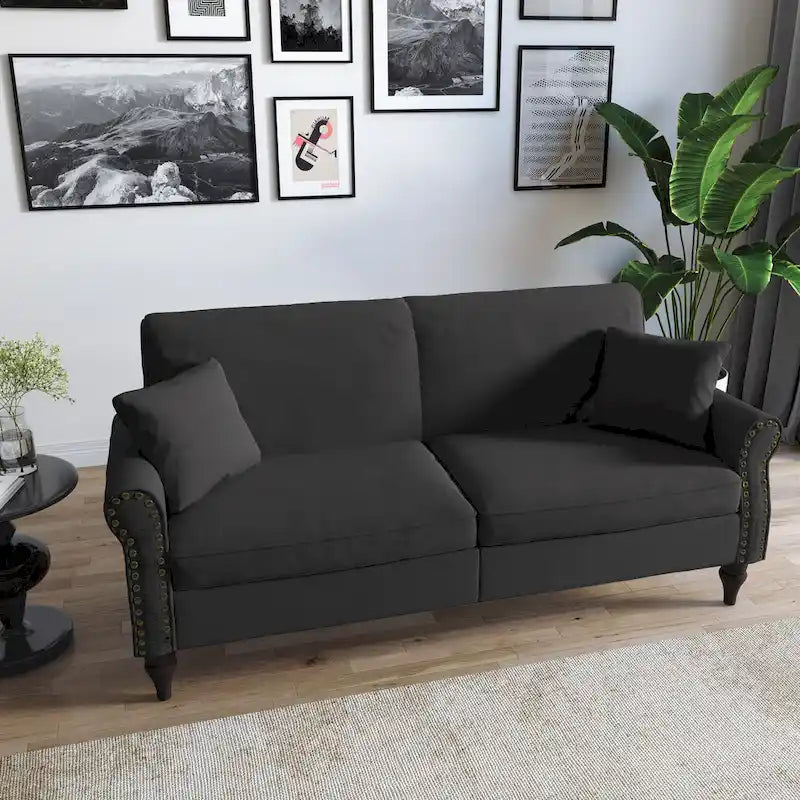 Canapé 73 po avec bras roulés et clous décoratifs, causeuse rembourrée
