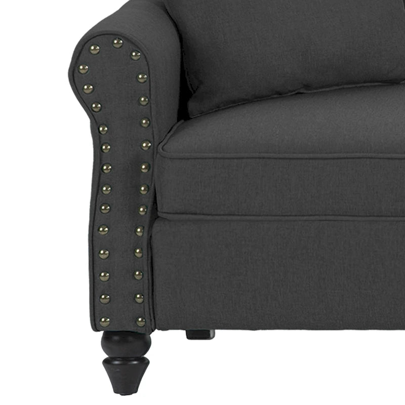 Canapé 73 po avec bras roulés et clous décoratifs, causeuse rembourrée