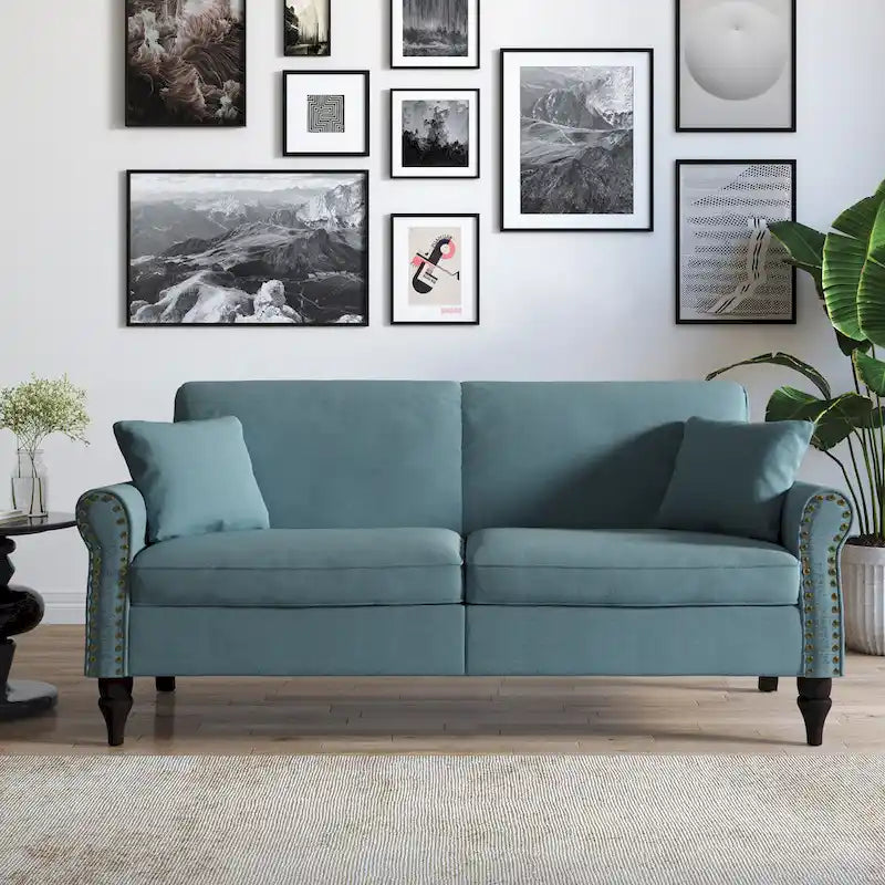 Canapé 73 po avec bras roulés et clous décoratifs, causeuse rembourrée