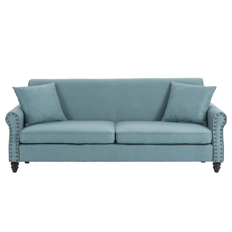 Canapé 73 po avec bras roulés et clous décoratifs, causeuse rembourrée
