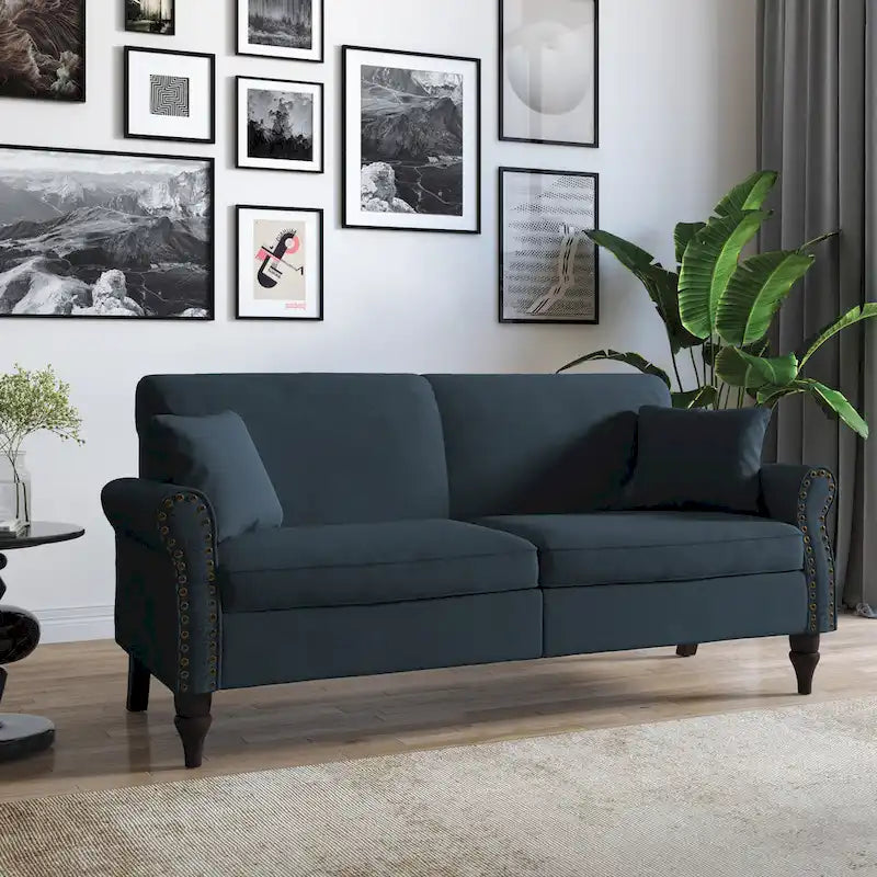 Canapé 73 po avec bras roulés et clous décoratifs, causeuse rembourrée