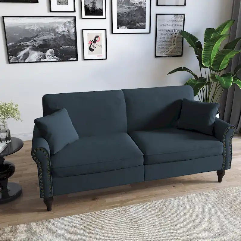Canapé 73 po avec bras roulés et clous décoratifs, causeuse rembourrée