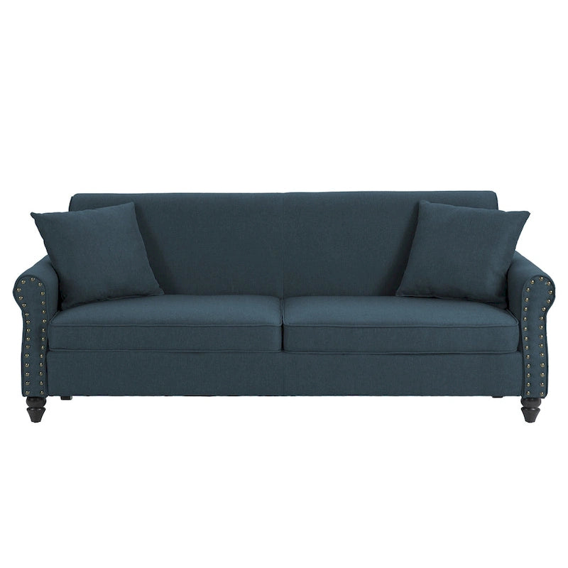 Canapé 73 po avec bras roulés et clous décoratifs, causeuse rembourrée