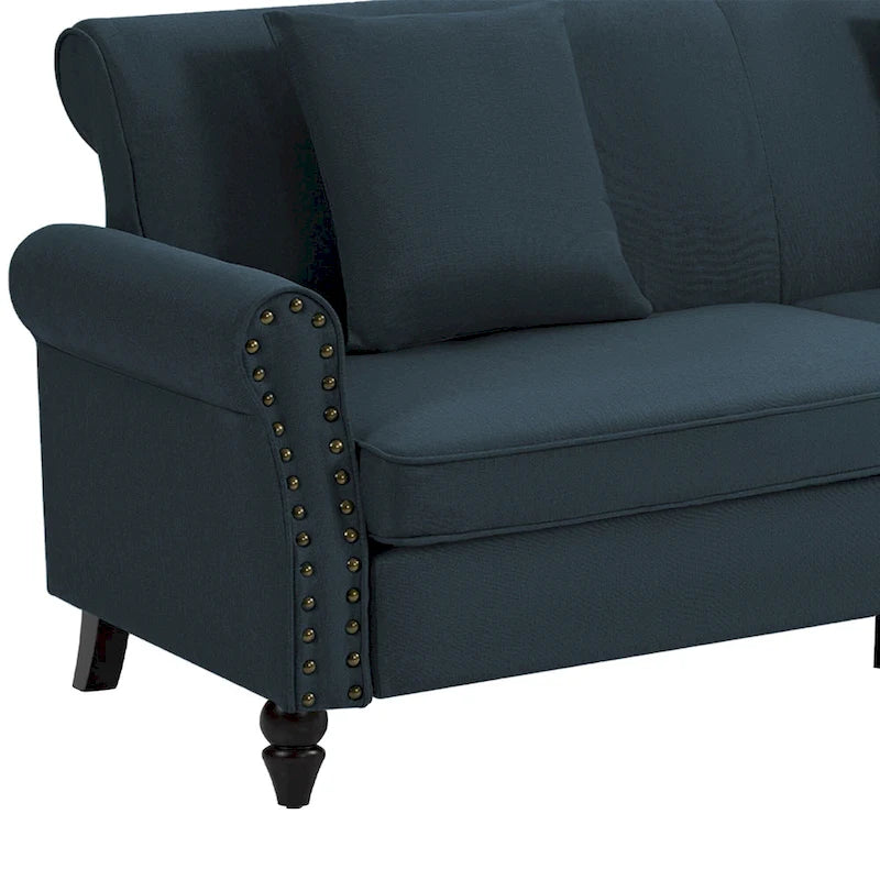 Canapé 73 po avec bras roulés et clous décoratifs, causeuse rembourrée